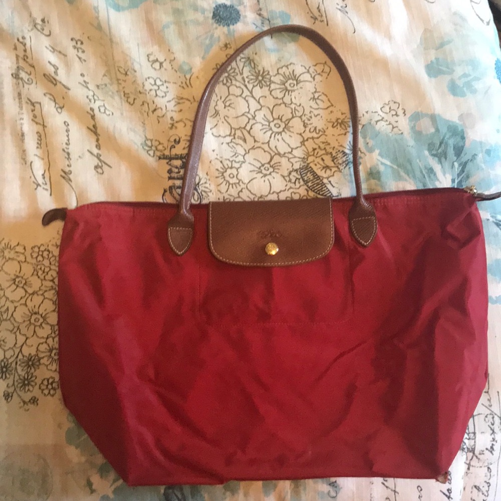 Red Longchamp Le Pliage Tote